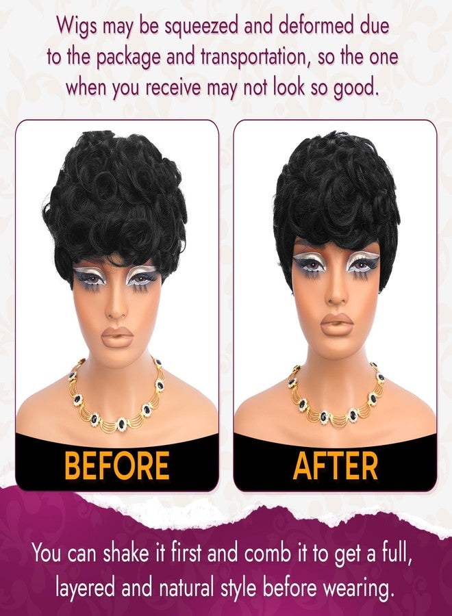RUWISS Pixie Cut Wig Human Hair Curly Short Pixie Wigs for Black Women Glueless Human Hair Wig with Bangs for Daily Use Natural Short Bob Layered Wavy Human Hair Wigs for Black Women (Natural Black) - Image 5